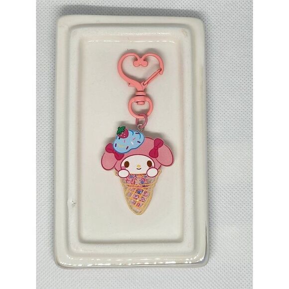 New! My Melody Quicksand Glitter Bag Clip Key Ring Bag Charm w/Painted Clip - Picture 1 of 2